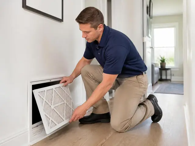 Technician replacing an air filter during a tune-up