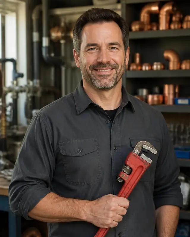 Stone Creek owner holding a pipe wrench in his workshop